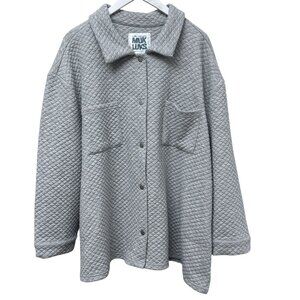 Muk Luks Quilted Snap Front Shirt Jacket Womens 3X Petite Gray Sweatshirt